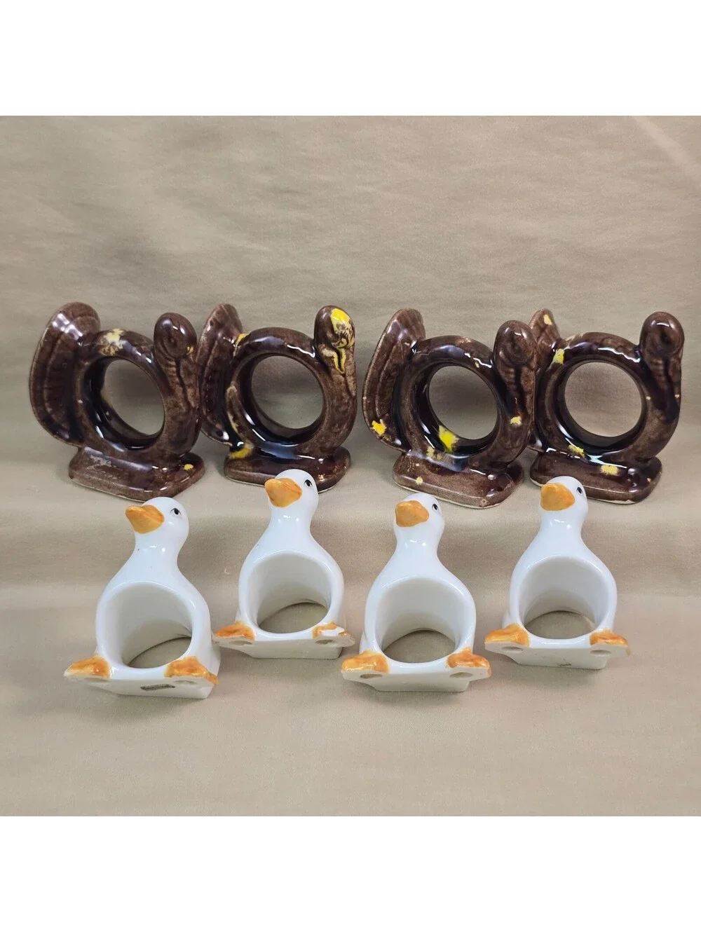 Vintage Ceramic Napkin Rings Set of 8 Thanksgiving Turkey MP Mark Duck